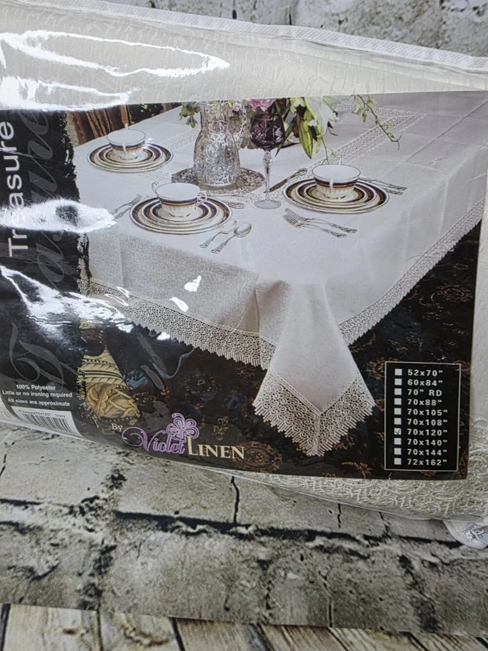 Violet Linen Ivory Treasure Pattern Polyester Rectangle Tablecloth 70